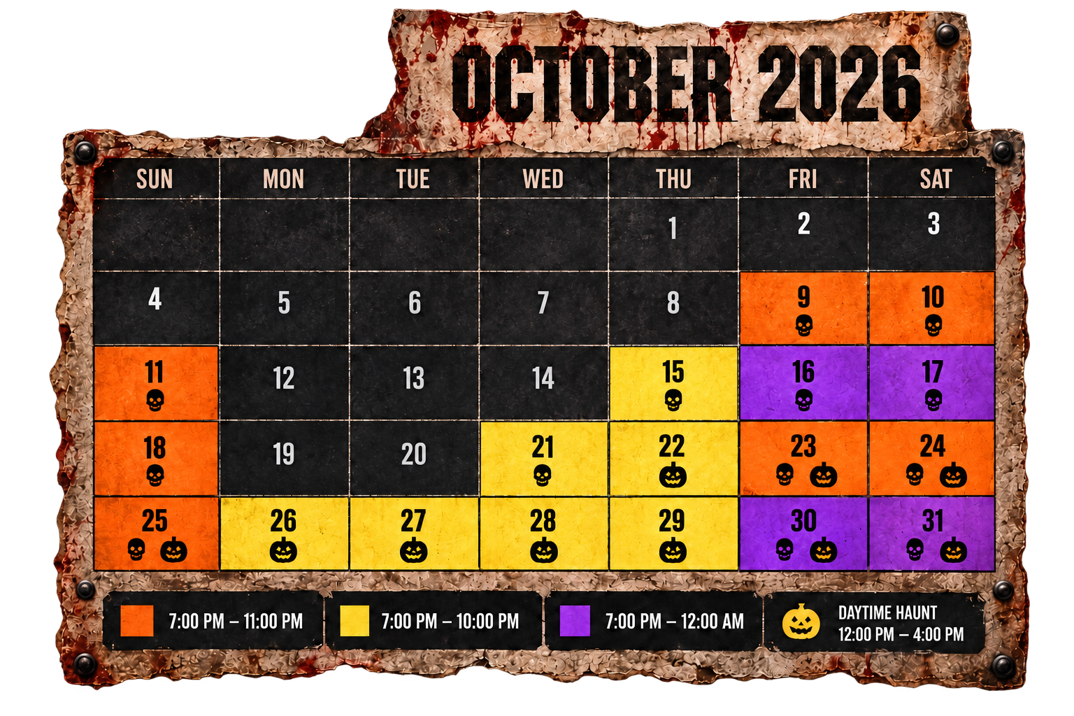 spookshow 2026 calendar